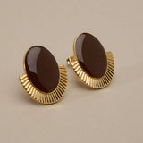 Gold Oval Enamel Stud Earrings