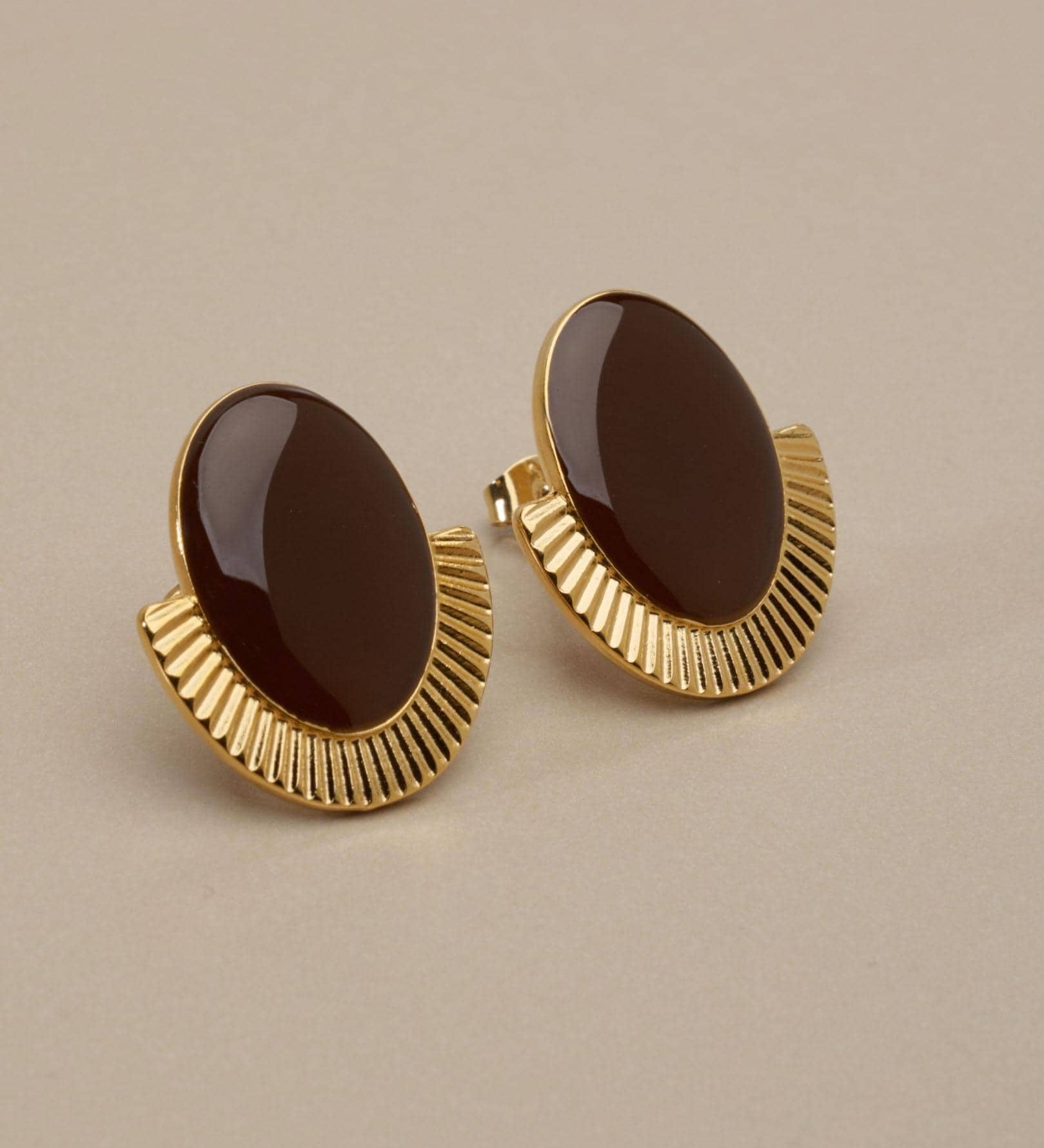 Gold Oval Enamel Stud Earrings