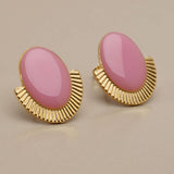Gold Oval Enamel Stud Earrings