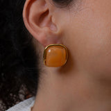 Καρφωτά Σκουλαρίκια με Καμπύλη Πέτρα από Χρυσό Ανοξείδωτο Ατσάλι