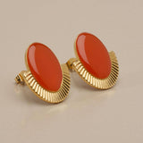 Gold Oval Enamel Stud Earrings