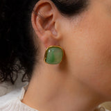 Καρφωτά Σκουλαρίκια με Καμπύλη Πέτρα από Χρυσό Ανοξείδωτο Ατσάλι