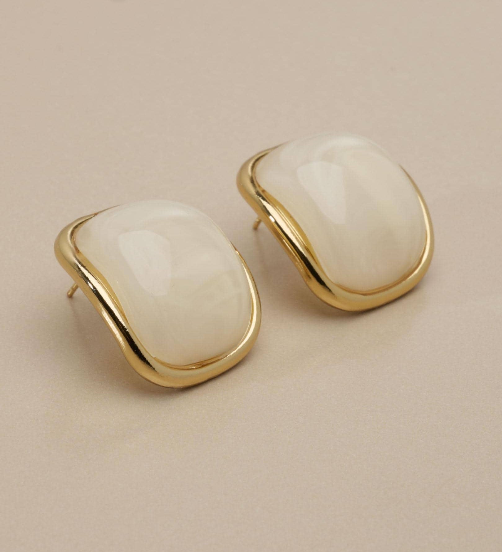 Gold Colourful Curved Stone Stud Earrings