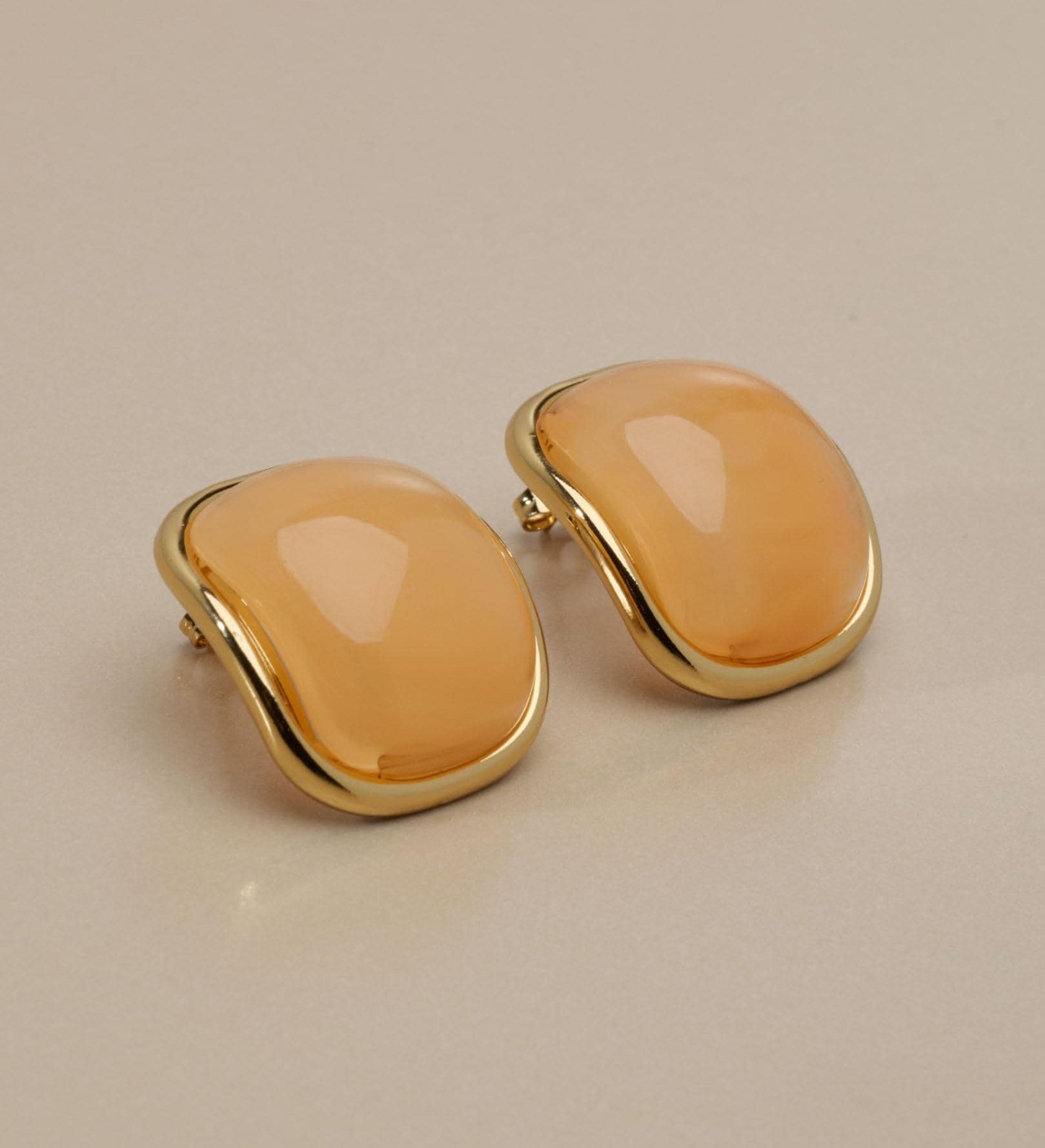 Gold Colourful Curved Stone Stud Earrings