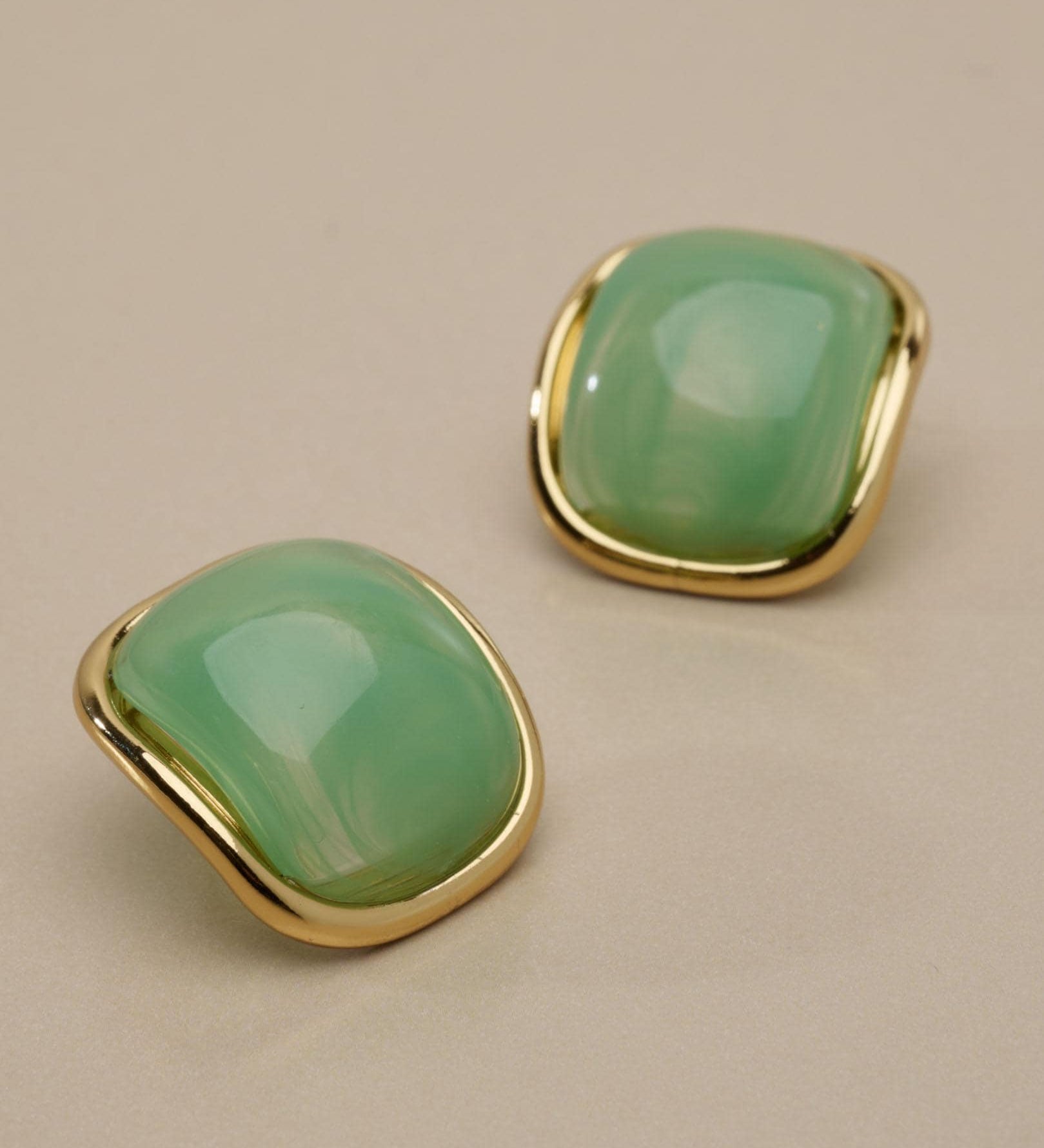 Gold Colourful Curved Stone Stud Earrings