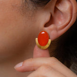 Gold Oval Enamel Stud Earrings