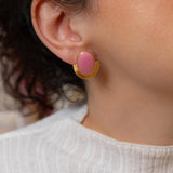 Gold Oval Enamel Stud Earrings