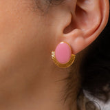 Gold Oval Enamel Stud Earrings