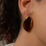 Gold Oval Stud Earrings