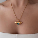 Gold Barrel Pendant Necklace with Enamel