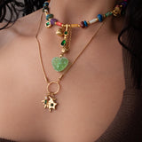 Shell Beaded Necklace with Green Heart Resin Pendant