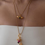 Gold Barrel Pendant Necklace with Enamel