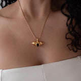 Gold Barrel Pendant Necklace with Enamel