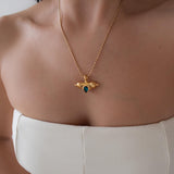 Gold Barrel Pendant Necklace with Enamel