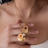 Multi Charm Necklace with Engraved Rays and Enamel Pendant