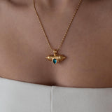 Gold Barrel Pendant Necklace with Enamel