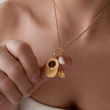 Multi Charm Necklace with Engraved Rays and Enamel Pendant