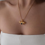 Gold Barrel Pendant Necklace with Enamel