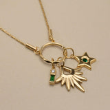 Interchangeable Coin Necklace with Green Rhinestone Charms