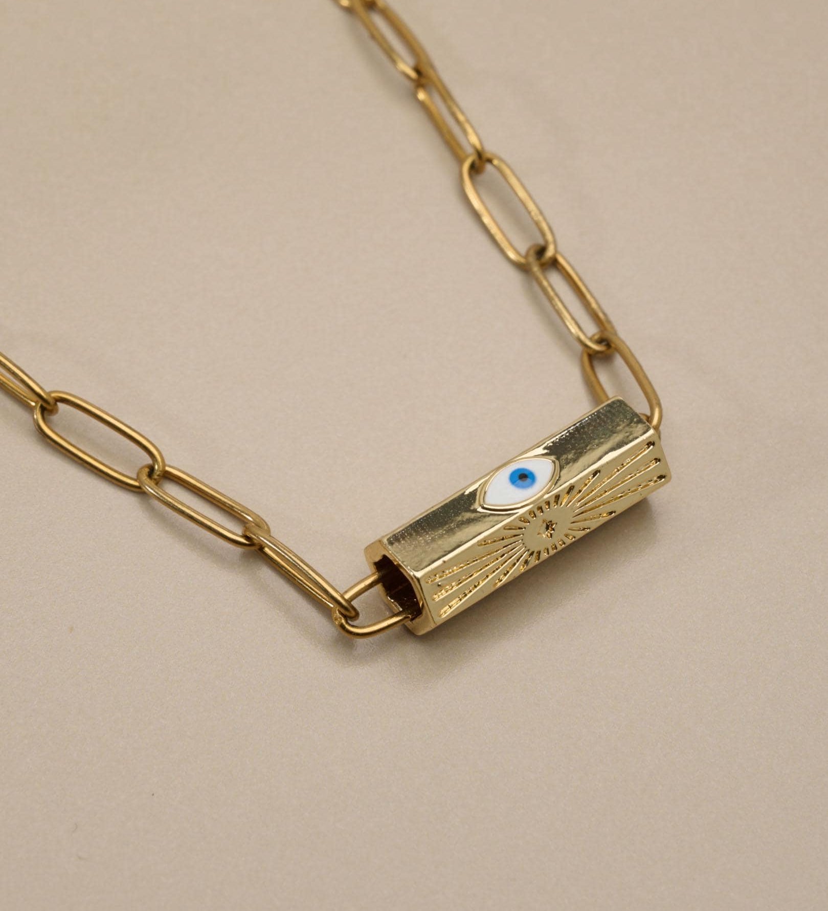 Gold Evil Eye Barrel Necklace