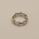 Silver Studded Ring With Gold Ball Accents