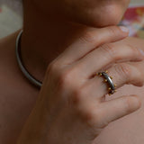 Silver Studded Ring With Gold Ball Accents