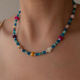 Blue Jade And Shell Bead Necklace