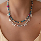 Blue Jade And Shell Bead Necklace