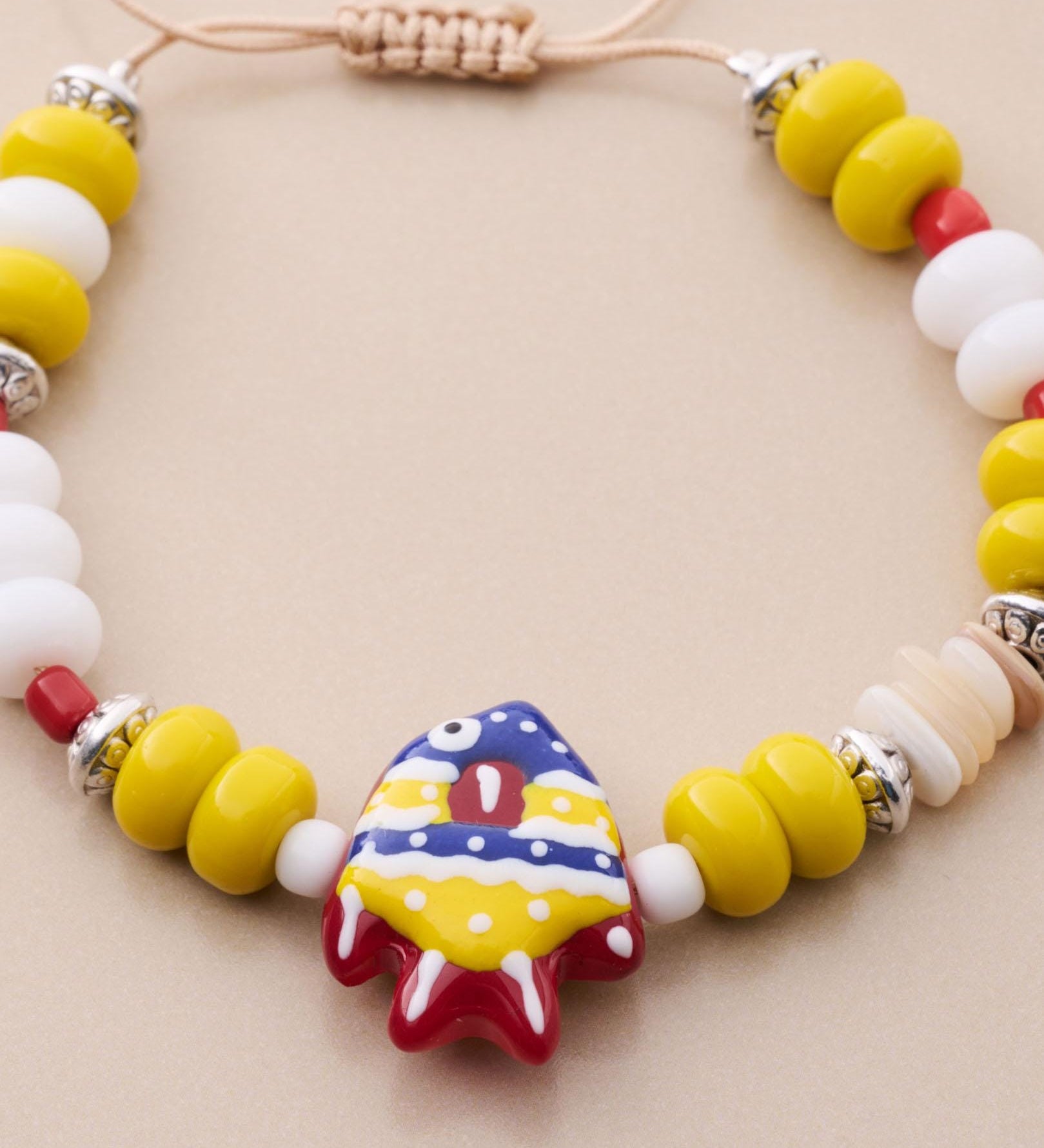 Adjustable Colorful Bead Bracelet With Fish Pendant