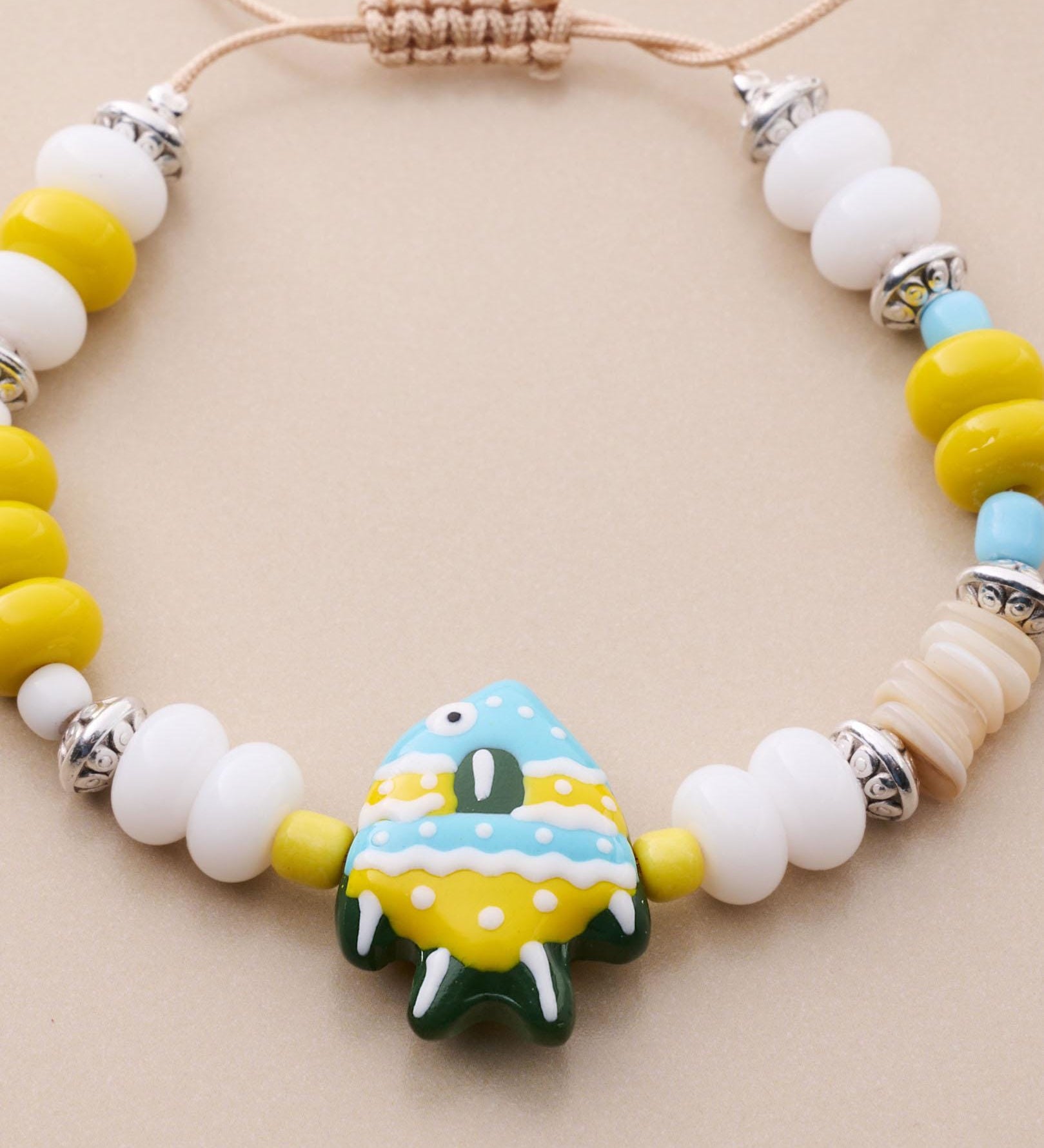 Adjustable Colorful Bead Bracelet With Fish Pendant