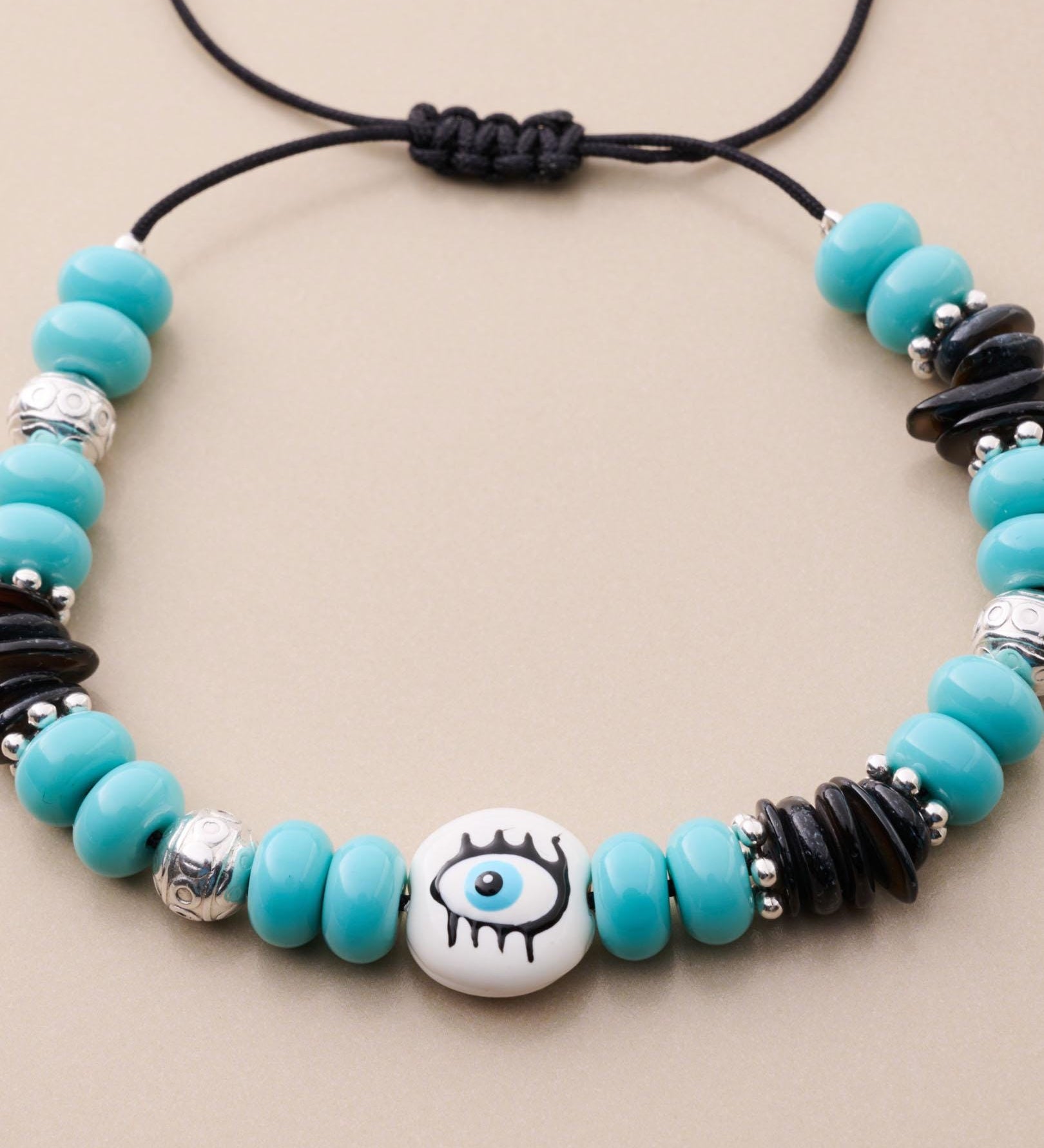 Colorful Beaded Bracelet With Evil Eye Charm
