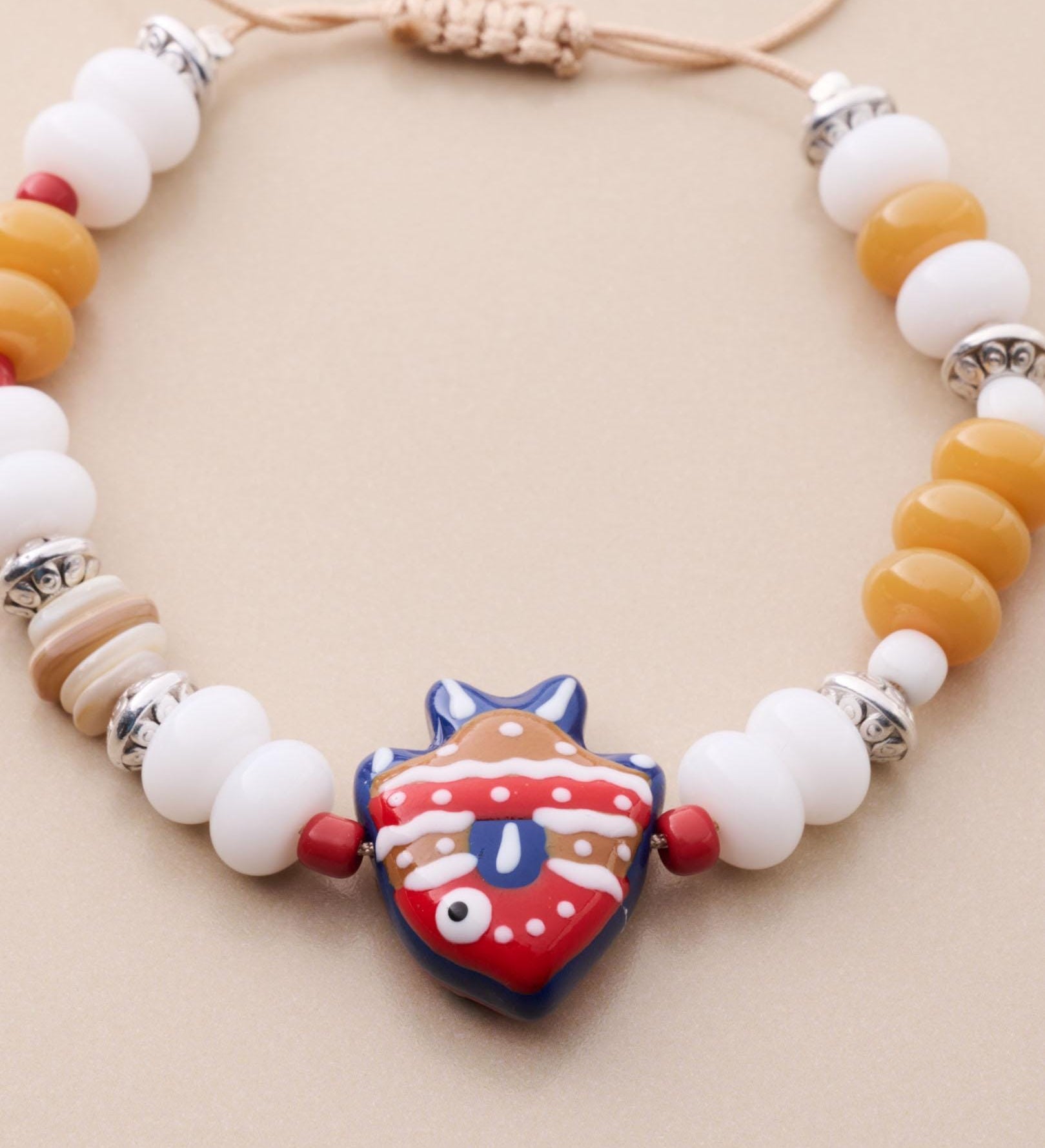 Adjustable Colorful Bead Bracelet With Fish Pendant