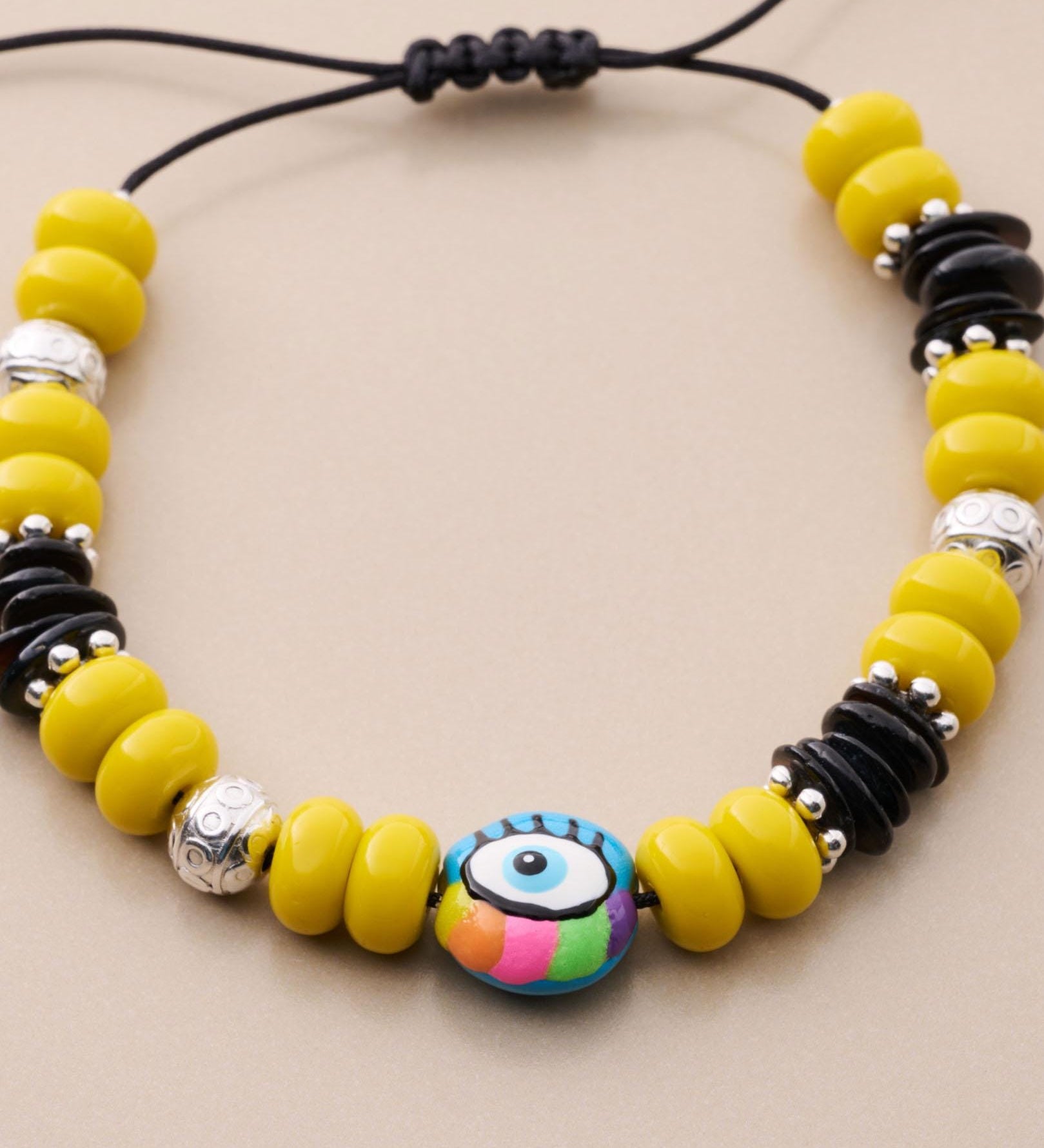 Colorful Beaded Bracelet With Evil Eye Charm