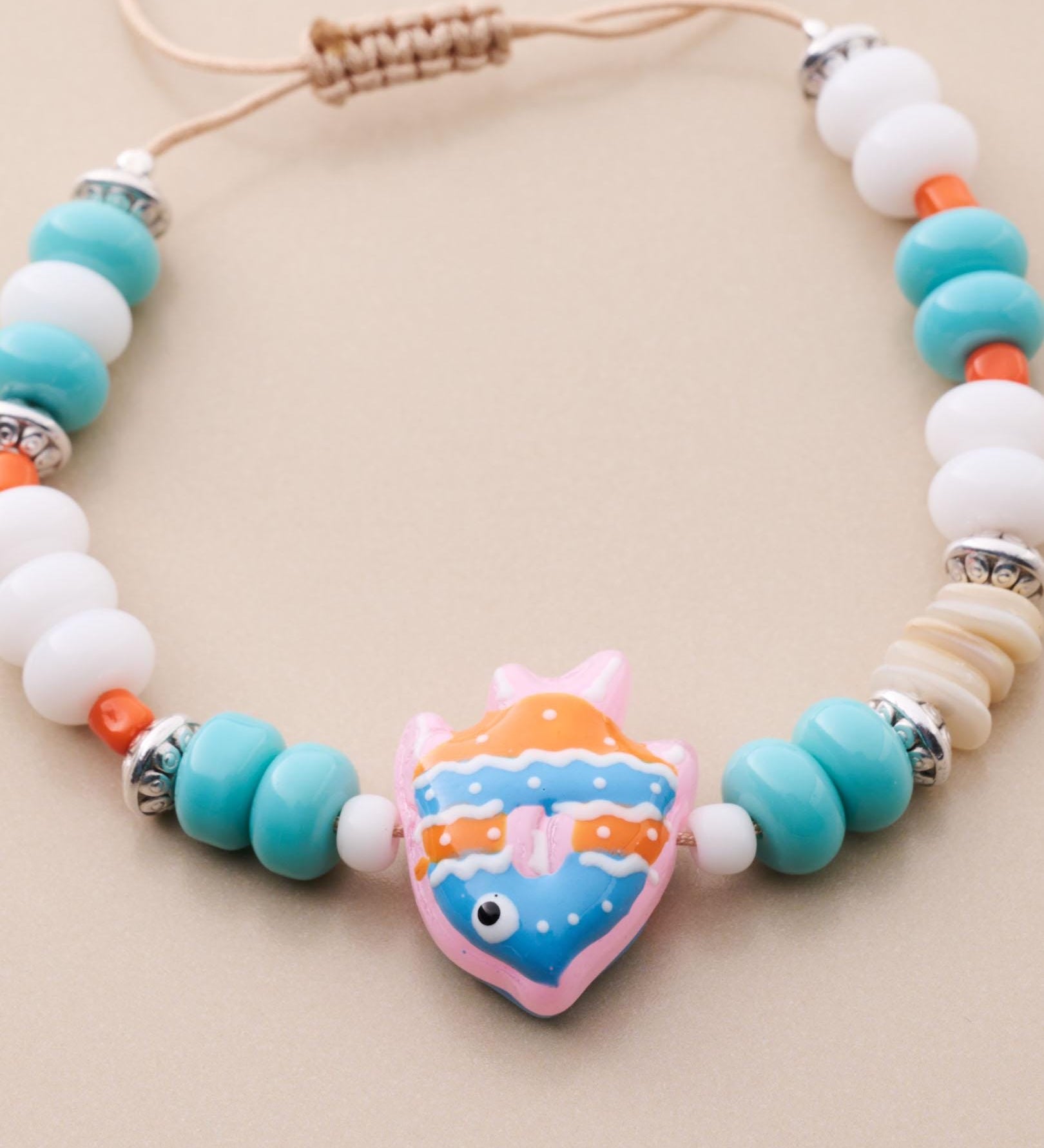 Adjustable Colorful Bead Bracelet With Fish Pendant