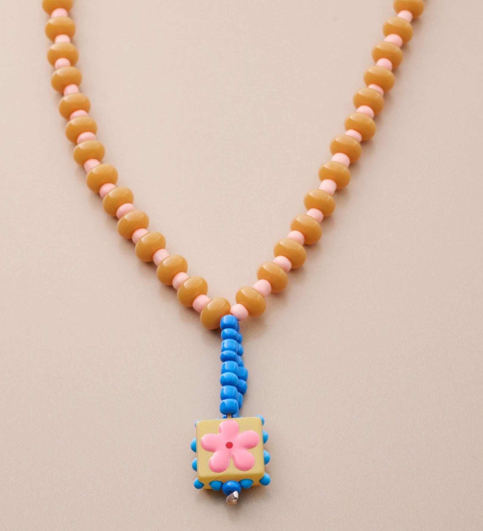 Colorful Seed Bead Necklace With Daisy Pendant