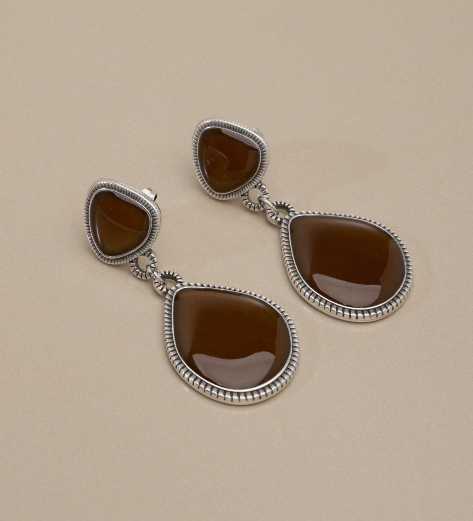 Silver Enamel Drop Earrings