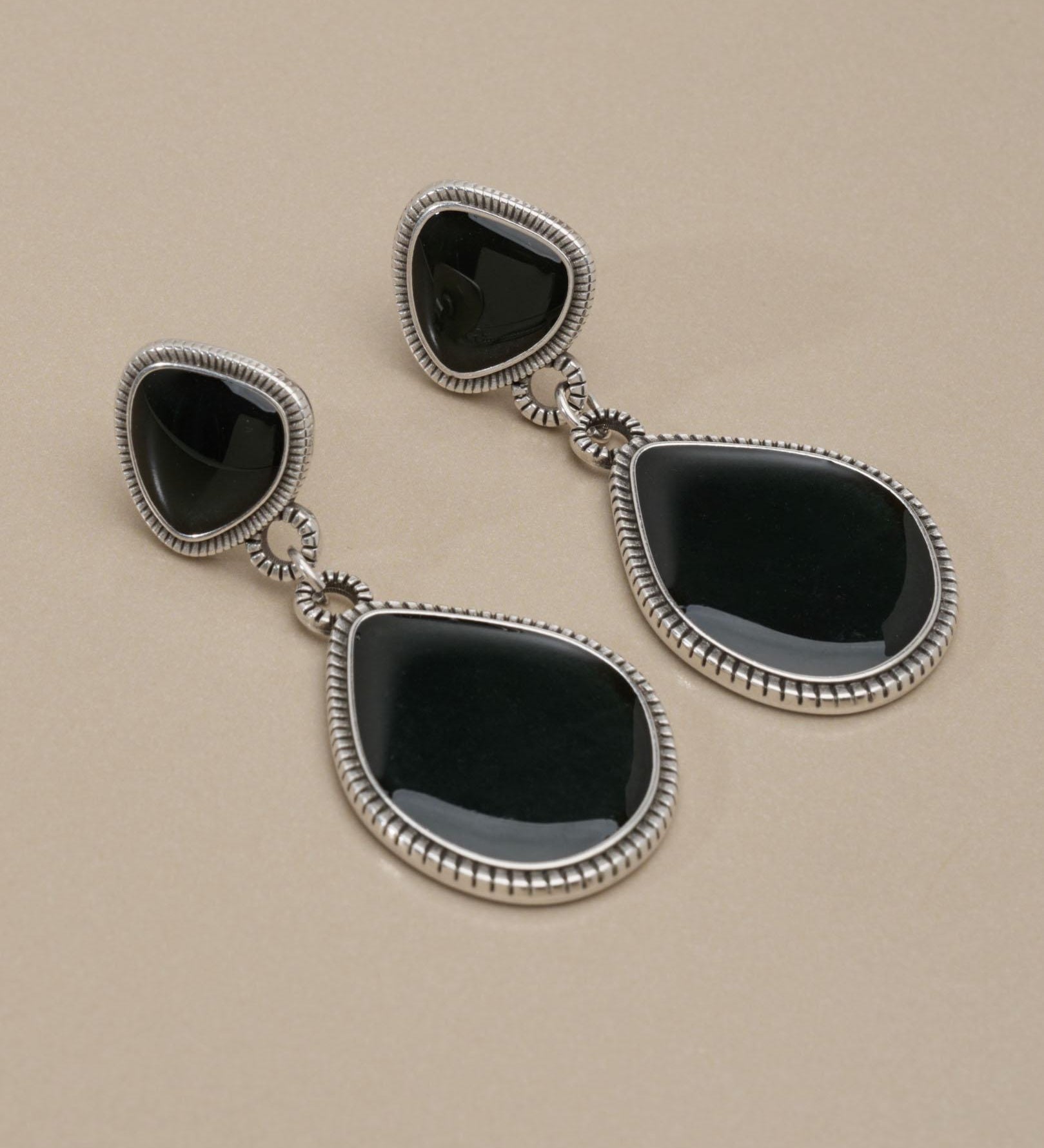 Silver Enamel Drop Earrings