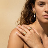 Gold Textured Rectangle Pearl Drop Earrings