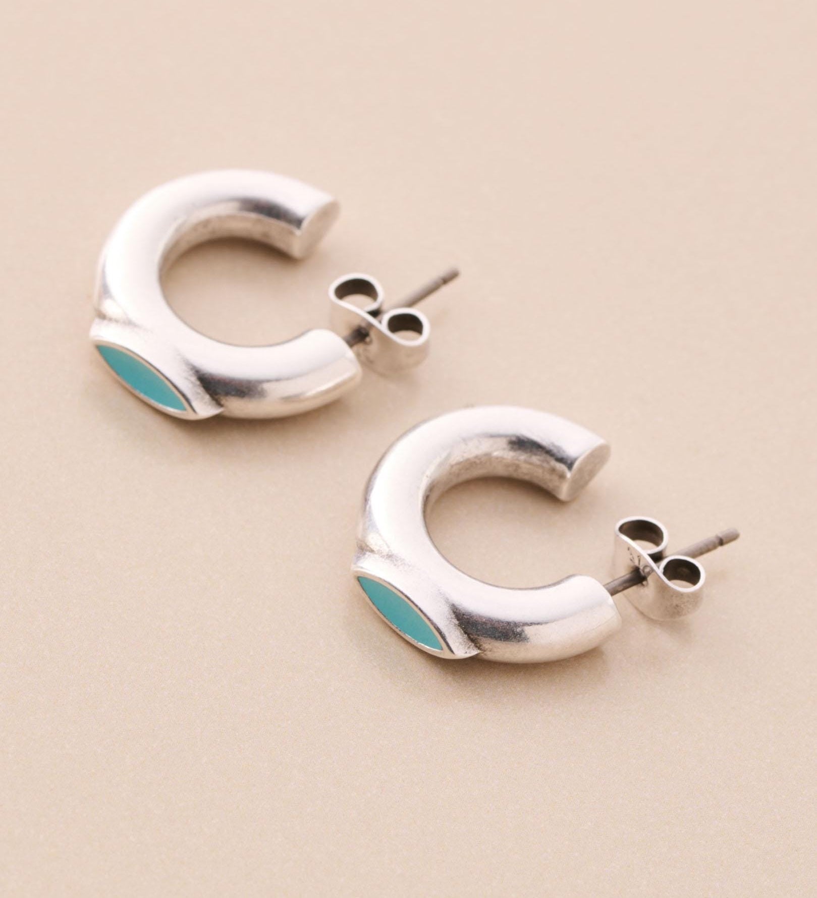 Silver Enamel Hoop Earrings