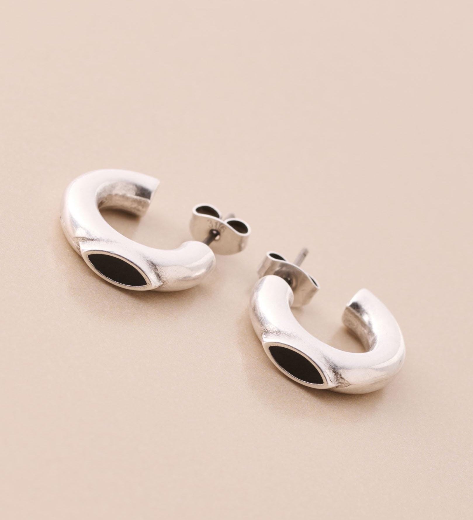 Silver Enamel Hoop Earrings