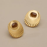 Gold Enamel Sunburst Stud Earrings