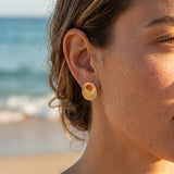 Gold Enamel Sunburst Stud Earrings
