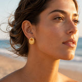 Gold Enamel Sunburst Stud Earrings