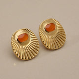 Gold Enamel Sunburst Stud Earrings