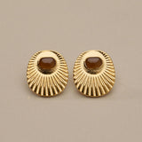 Gold Enamel Sunburst Stud Earrings