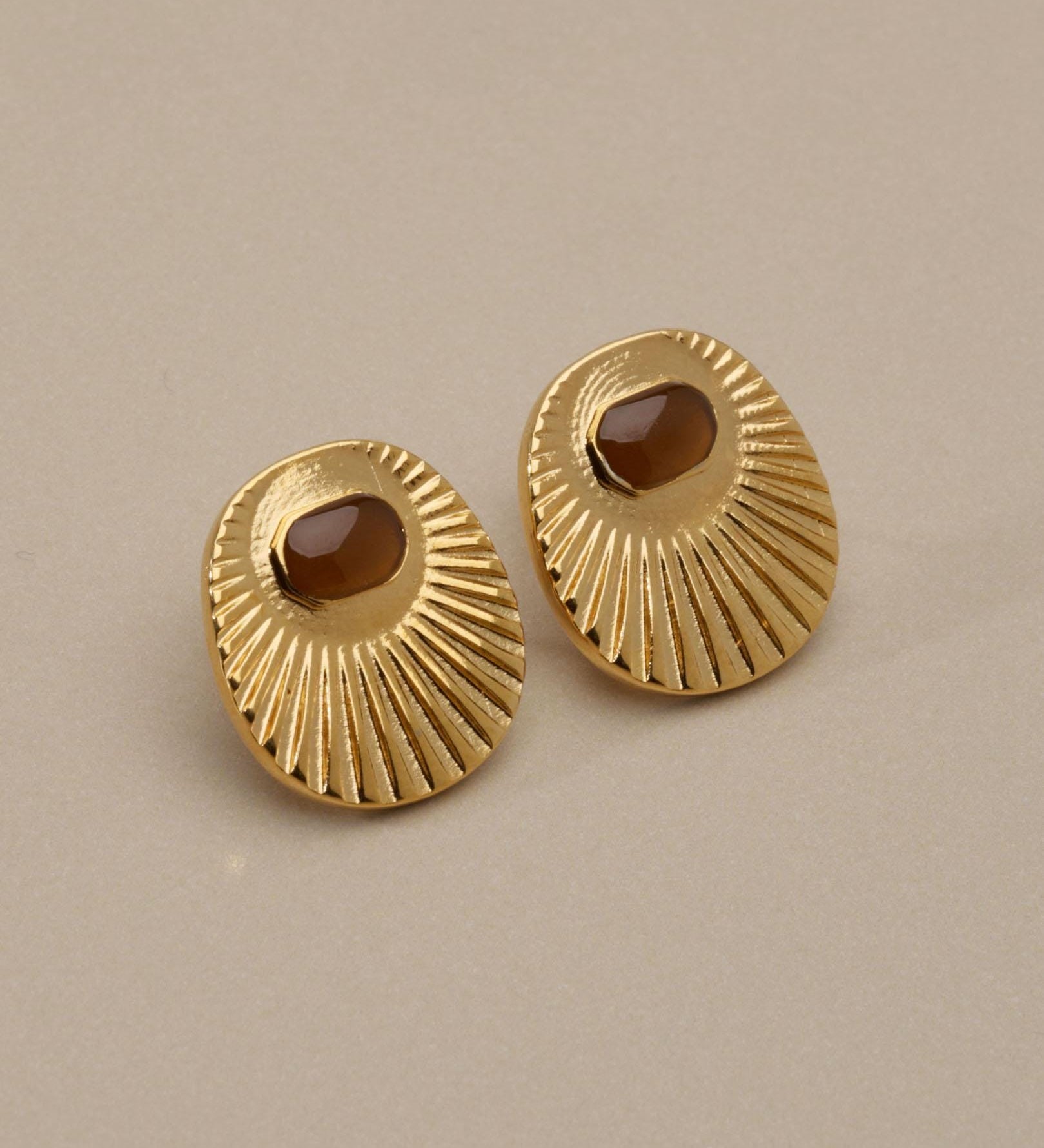 Gold Enamel Sunburst Stud Earrings