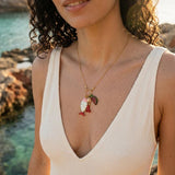 Gold Fish Charm Necklace With Enamel And Watermelon Pendant