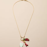 Gold Fish Charm Necklace With Enamel And Watermelon Pendant