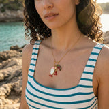 Gold Fish Charm Necklace With Enamel And Watermelon Pendant