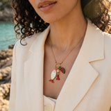 Gold Fish Charm Necklace With Enamel And Watermelon Pendant